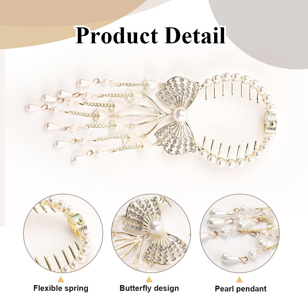 Venzina Hair Bun Accessories for Women with Pearl Tassels and Rhinestone Bow Clip | Elegant Wedding and Party Hairpiece