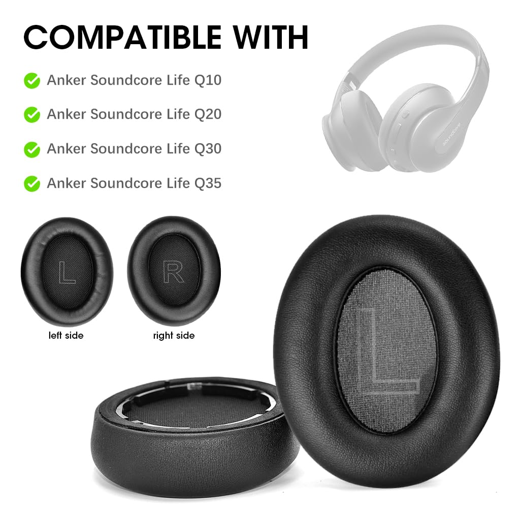 ZORBES® 1 Pair Earpads Compatible with Anker Soundcores Life Q10, Left & Right Earpads Replacement Cushion Pads Noise Reduction PU Soft Earpads Replacement Earpads for Soundcores Life Q10