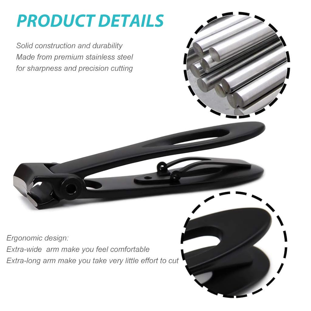 ZIBUYU Nail Clippers Set for Thick Nails with Wide Jaw Opening Stainless Steel 3PCS
