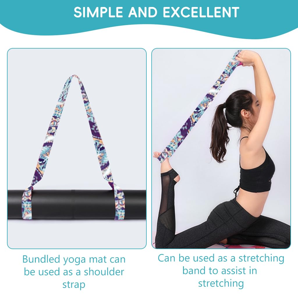 Proberos Yoga Mat Carrying Strap 5.5ft with Adjustable Hoops and Green Mandala Print | Nylon Sling for Studio or Outdoor Practice