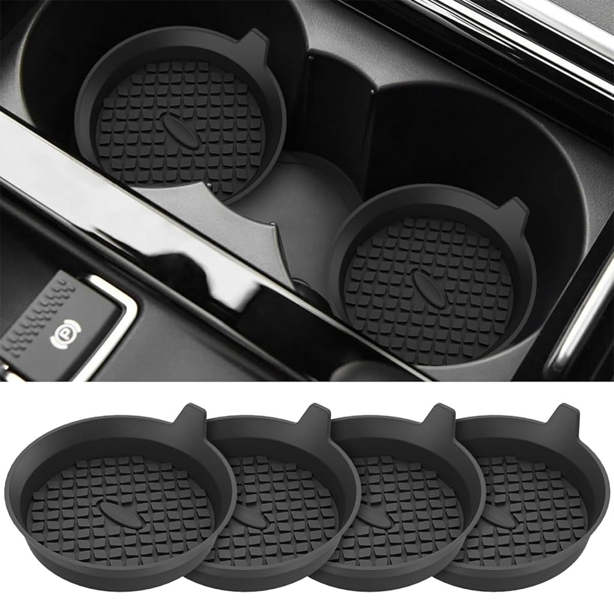 STHIRA® 4Pcs Car Coasters Silicone Non-Slip Recessed Car Cup Holder Insert Mats Cup Holder for Car Universal Quality Car Accessories Interior Protects Against Spills and Dust Ideal for All Vehicles