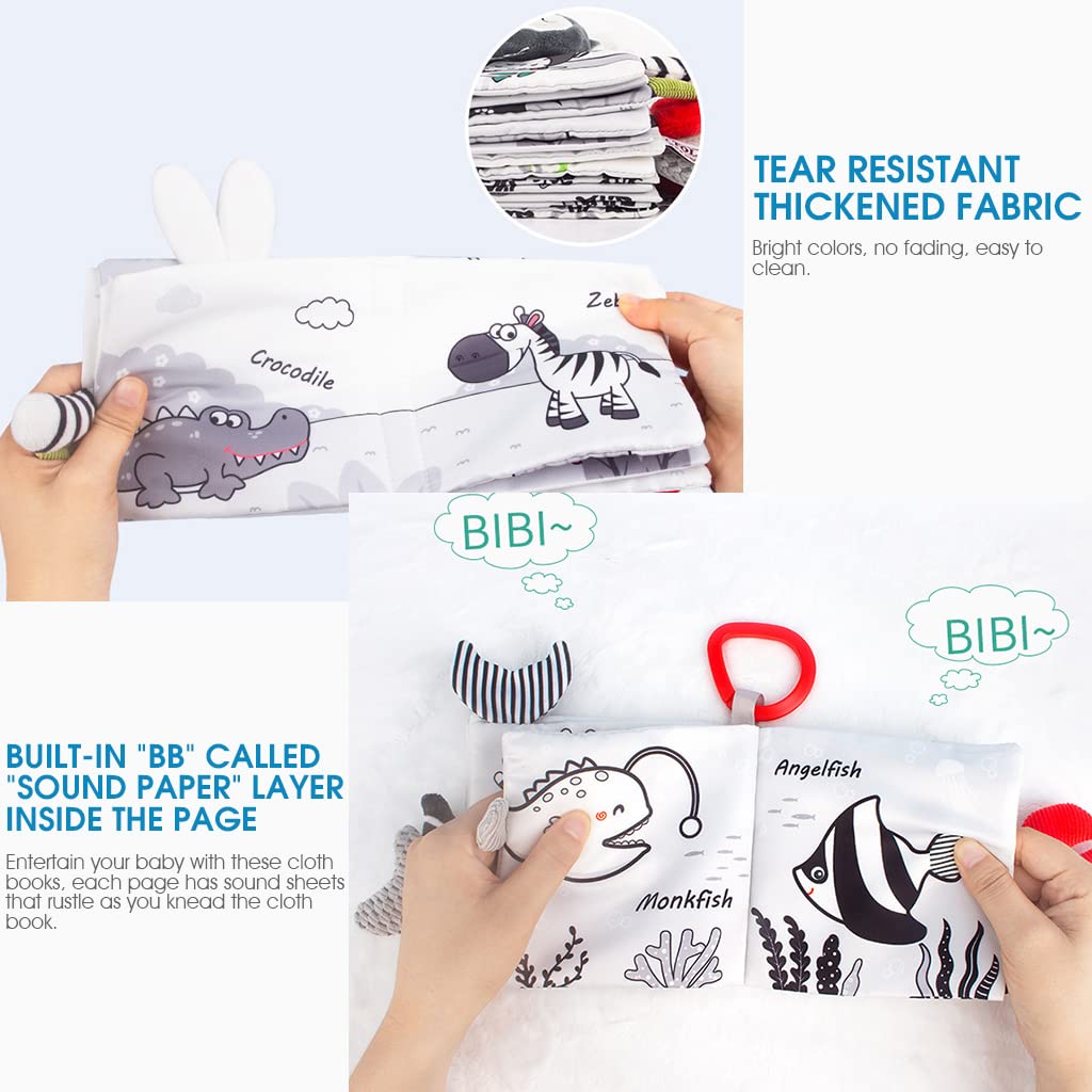 SNOWIE SOFT Baby Cloth Book for Early Learning with 3D Animal Tails | 2 PCS BPA-Free Fabric