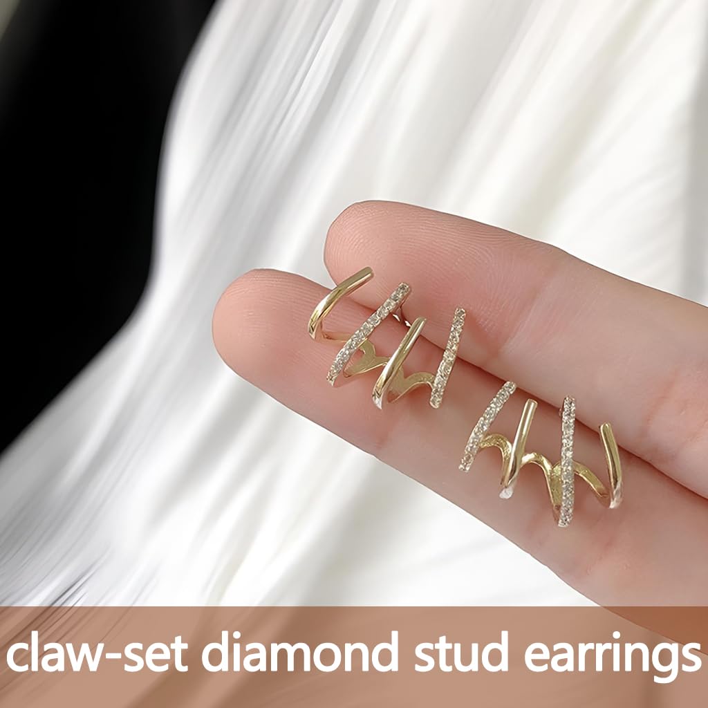 ZIBUYU Claw Stud Earrings for Women with Mini Half Hoop Design and Cubic Zirconia | Hypoallergenic Silver Jewelry for Daily Wear