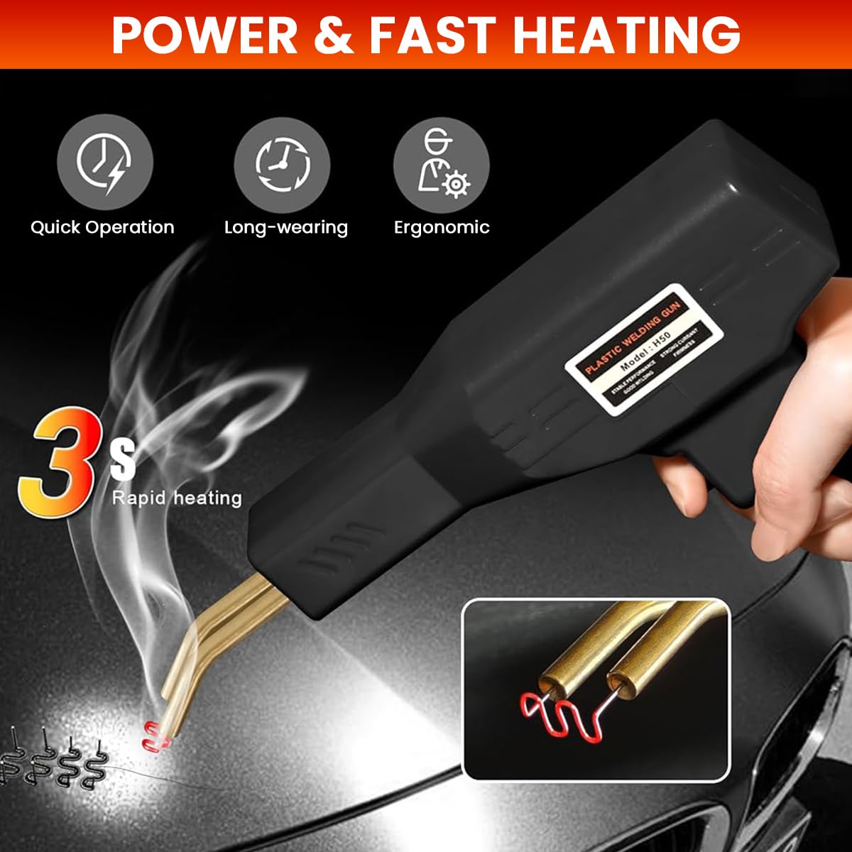 Serplex Plastic Welder for Car Bumper and Plastic Repairs with 50W Rapid Heat Up | 200 Staples Kit