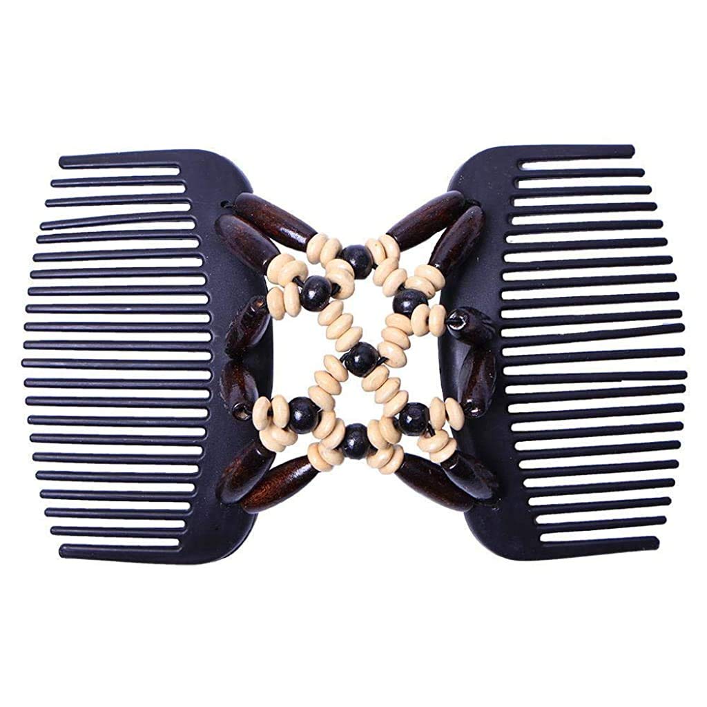 MAYCREATE Magic Double Row Wooden Butterfly Hair Clip for Women with Stretchy Beads | Retro African Comb