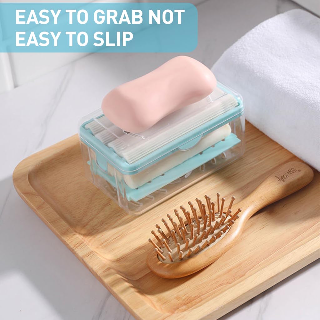 HASTHIP Mesh Soap Box 2 Pcs for Laundry and Bath featuring 4 Rolling Bar Case | PP Material 12.2x7.2x6.7 cm