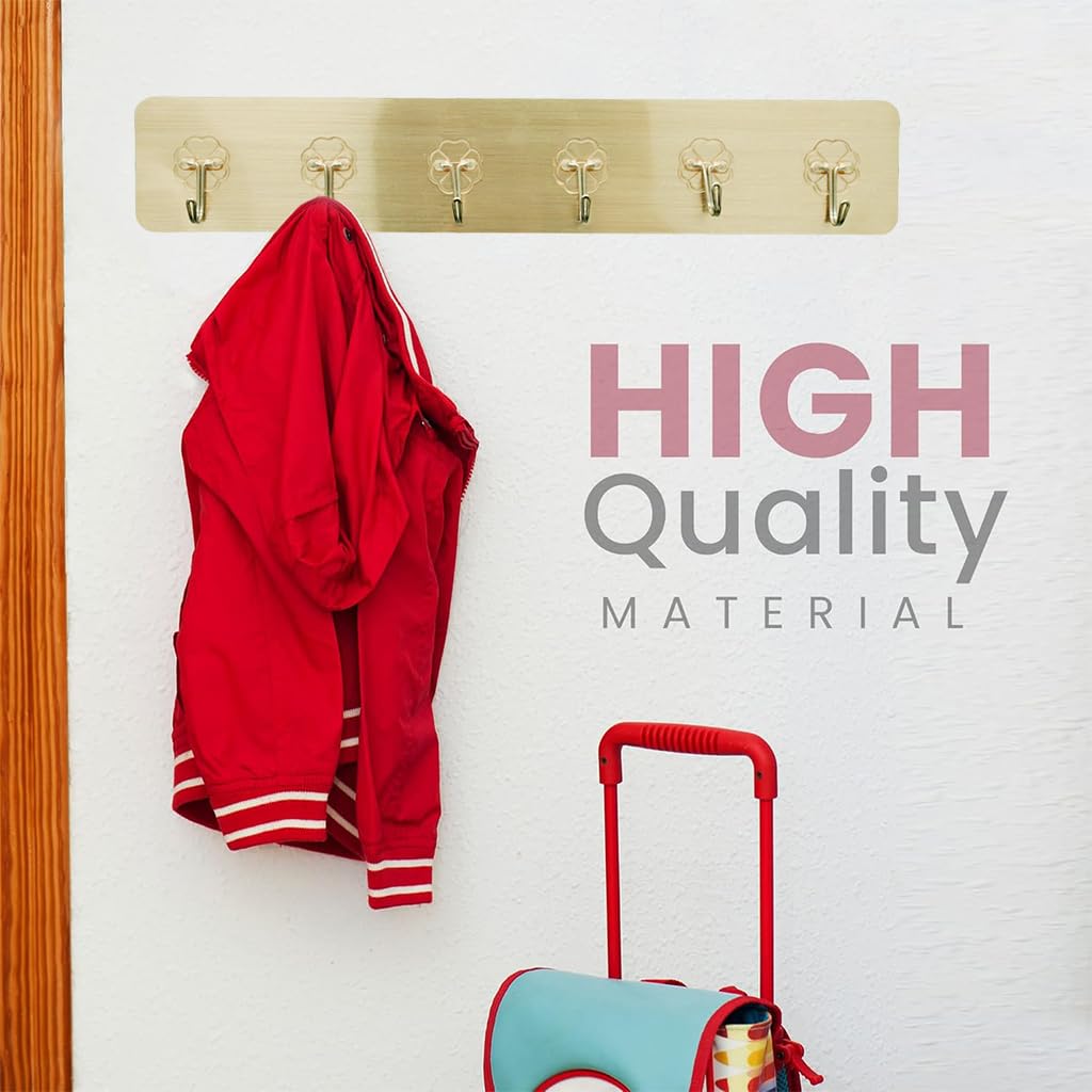 Zibuyu Adhesive Wall Hook for Bathroom and Kitchen with 6 Hooks featuring No-Drill PVC Metal Design