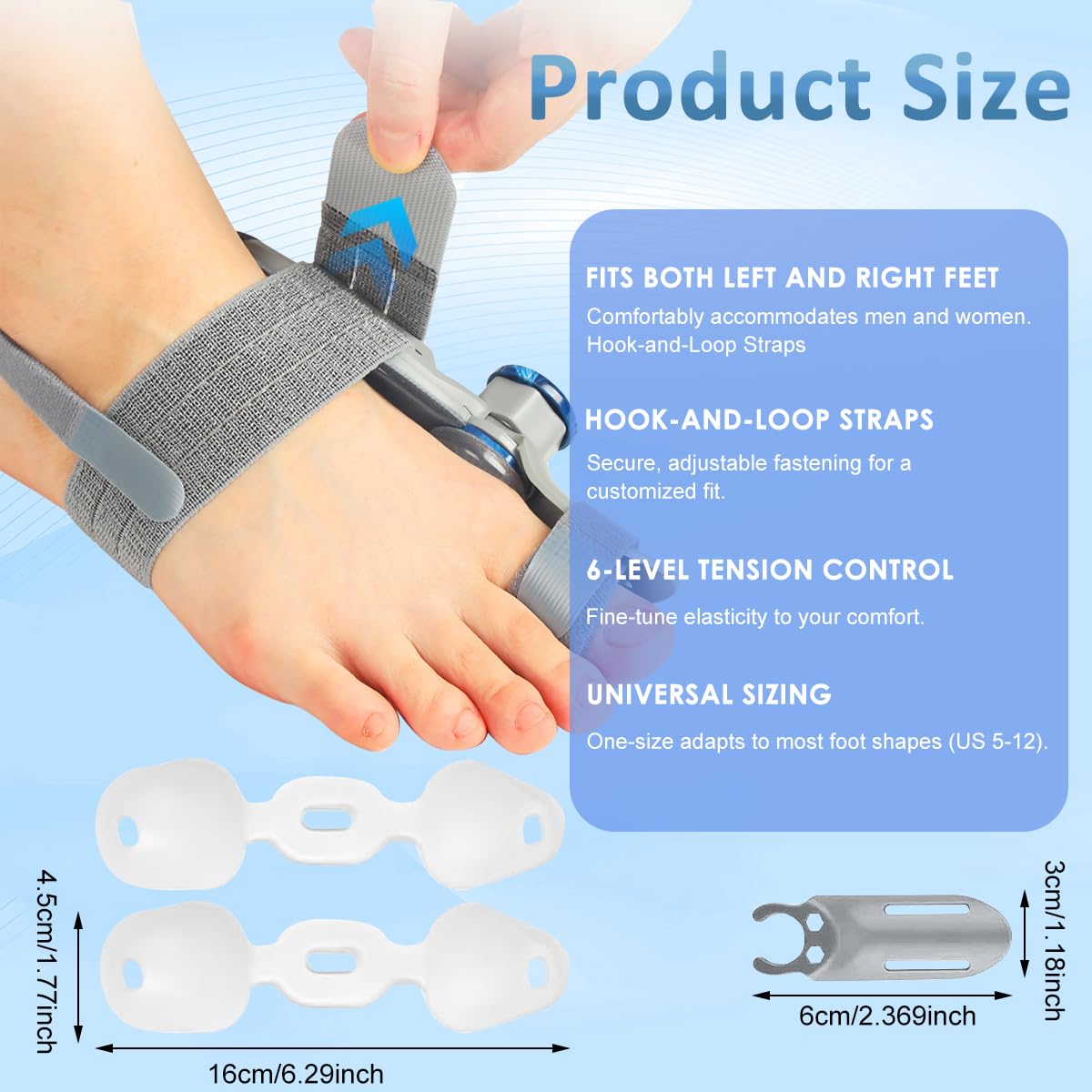 HANNEA Bunion Corrector for Women and Men featuring 180° Adjust Knob with Silicone Pad | Grey Orthopedic Toe Straightener