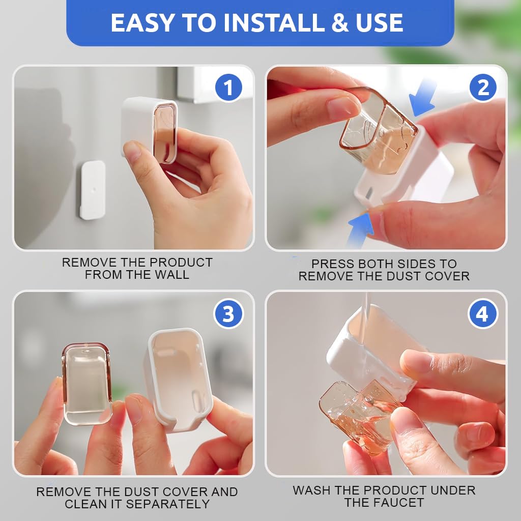 HASTHIP Wall Toothbrush Holder for Bathroom with Dustproof Cover and Clear Window | 6PCS Set