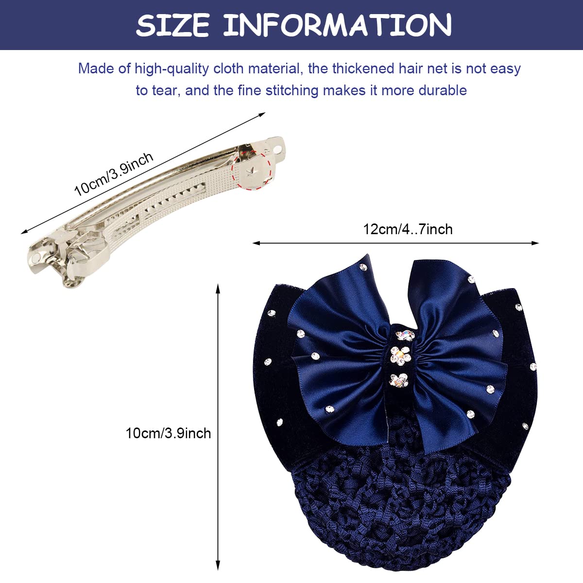 MAYCREATE Hair Bun Cover for Work and Dance featuring Alloy Spring Clip | Blue Knit Mesh Bow Hairnet