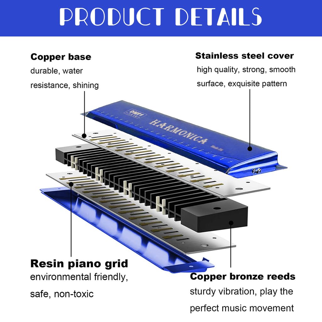 HASTHIP® Harmonica, Blues Harmonica Key of C, Blues Folk Mouth Organ Harmonica 24 Holes 48 Tones Standard Harmonica For Adults, Professionals, Beginners and Students