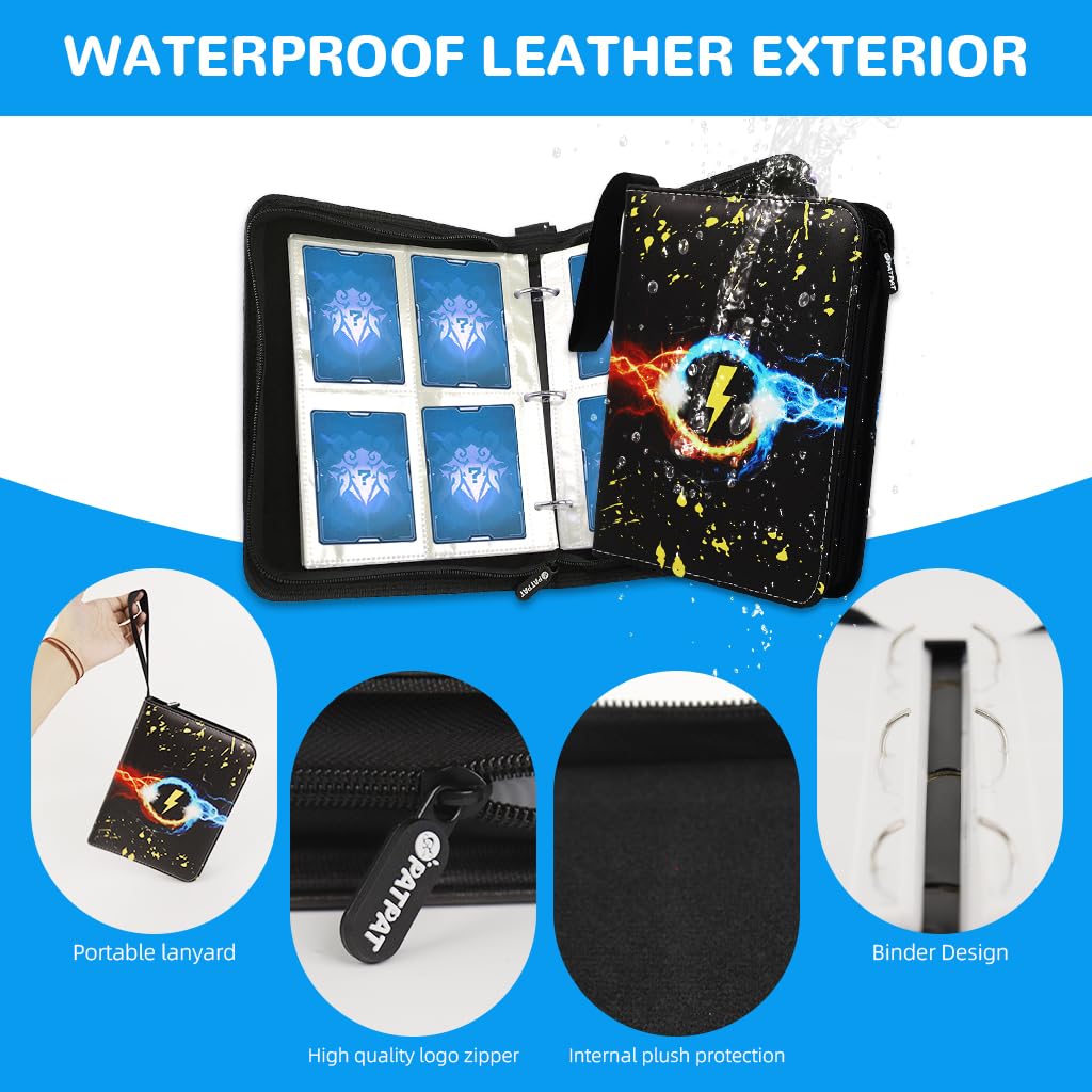 PATPAT Trading Card Binder for Game Cards with 400 Slots and 50 Sleeves | Waterproof PU Cover