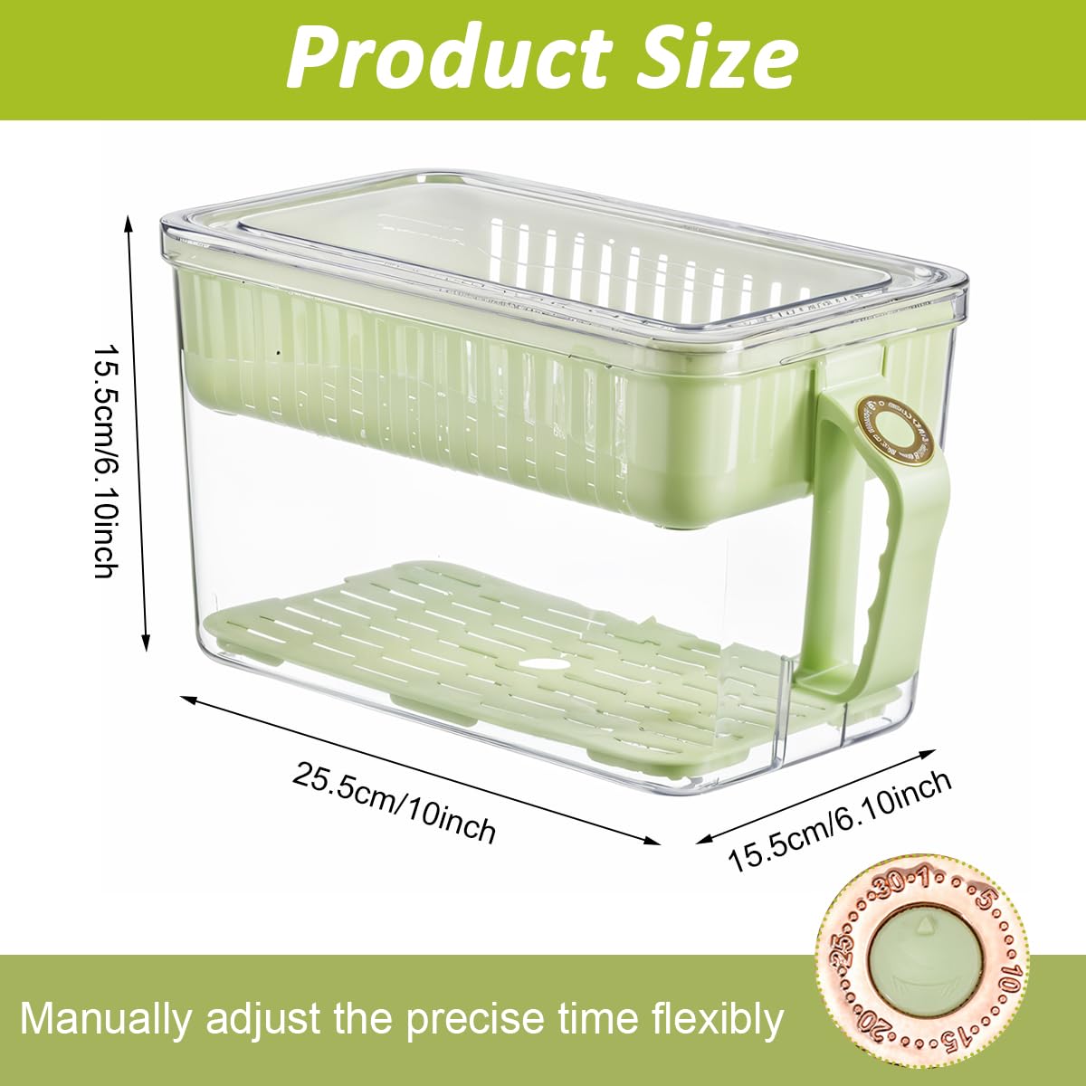 ZIBUYU Fridge Storage Containers for Kitchen Organization with Removable Draining Tray 29.5x16.5x16.5 cm | BPA Free Transparent Food Boxes