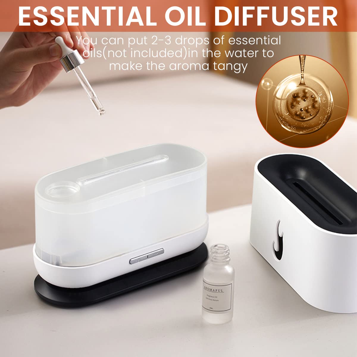 HASTHIP Humidifier for Room Moisture 200ML Cool & Warm Color Cool Mist Flame Lighting Effect Aroma Diffuser for Home Fragrance Essential Oil Diffuser 24dB Silent Humidifier for Plant Anti-dry Burning