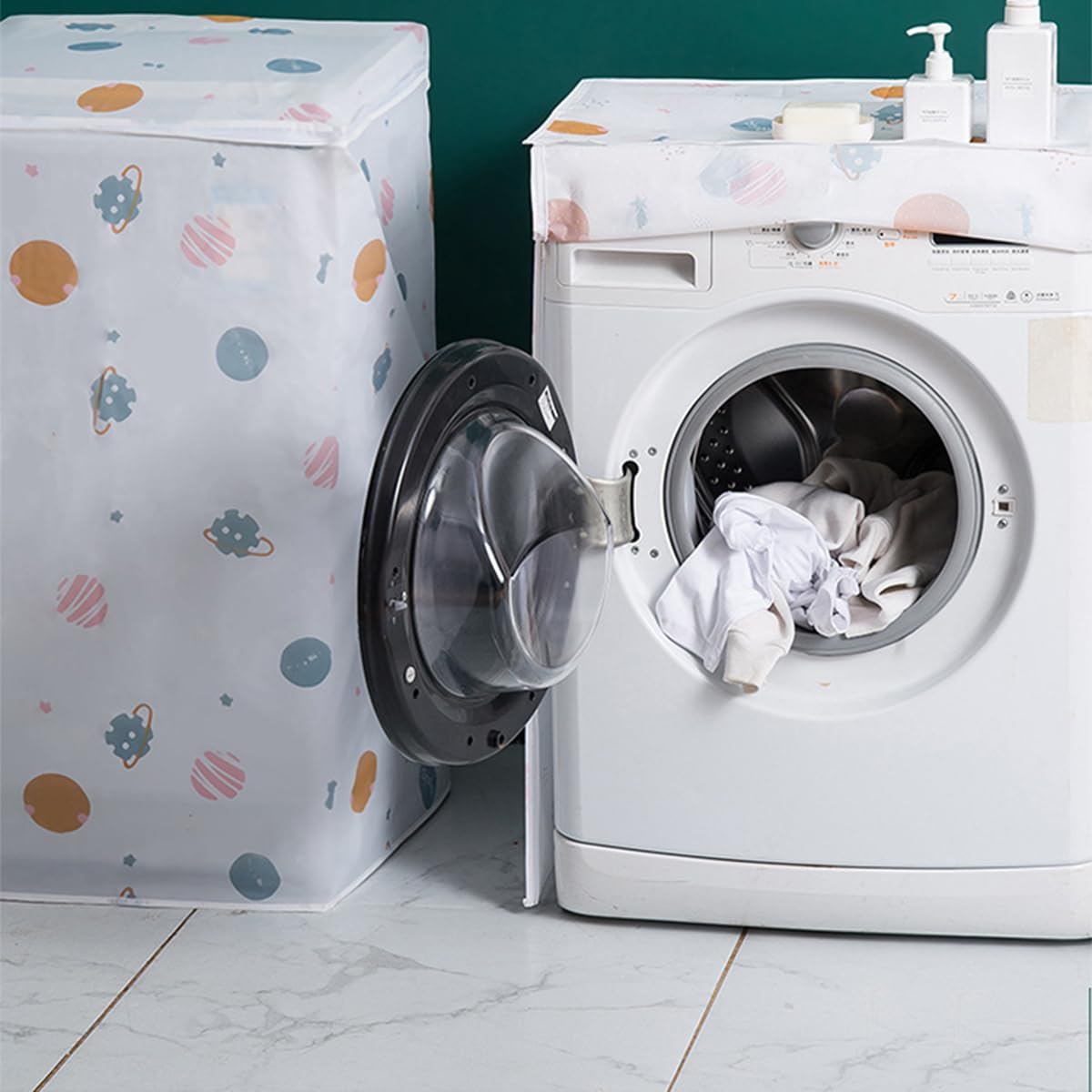 ZIBUYU Washing Machine Cover for Front Load with Roll Up Zipped Front and PEVA Waterproof Material | Cartoon Print Design