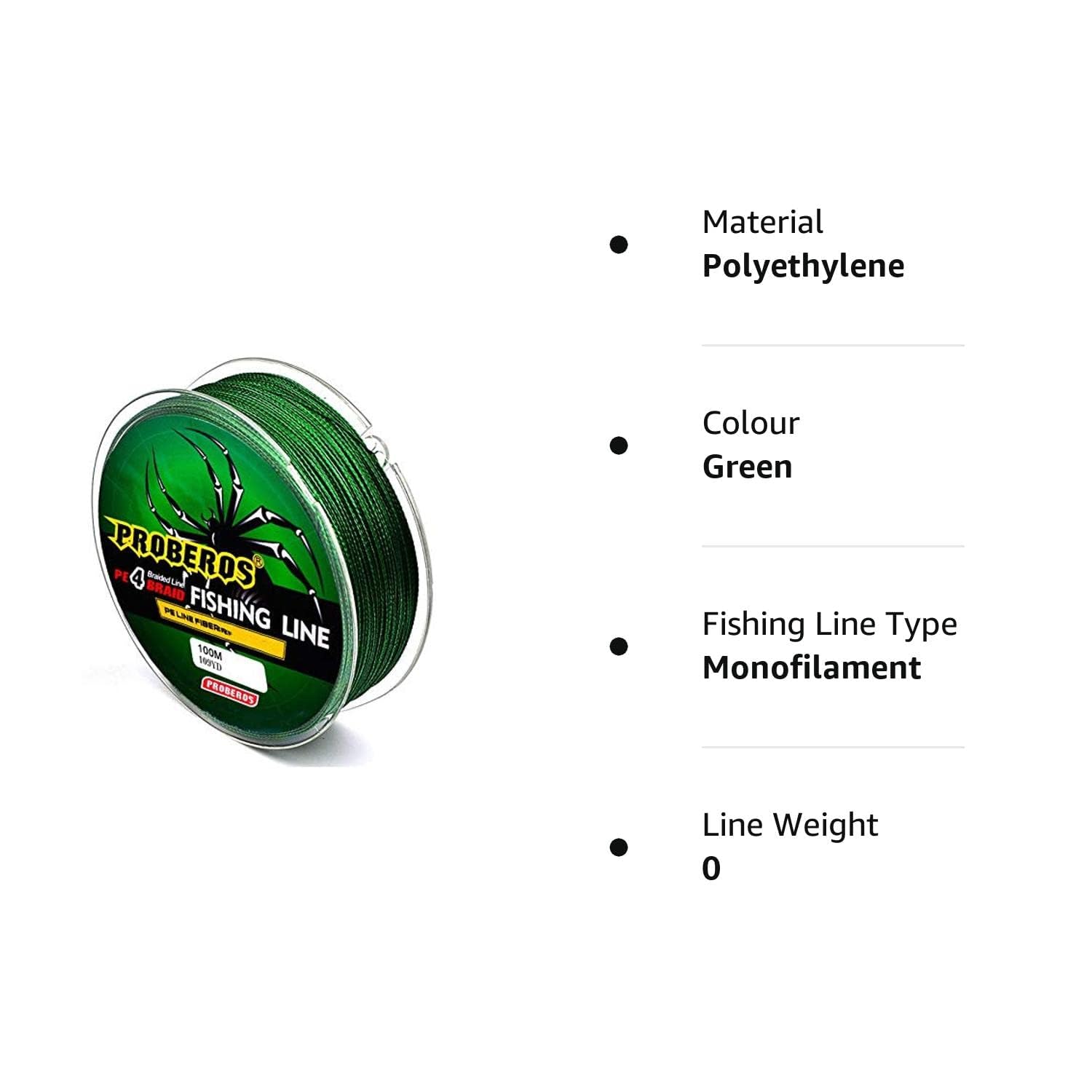 Proberos  Strong Durable 0.45mm 70LB 100M PE 4 Strands Monofilament Braided Fishing Line Angling Accessory (Green, Max Tension 31.7KG)