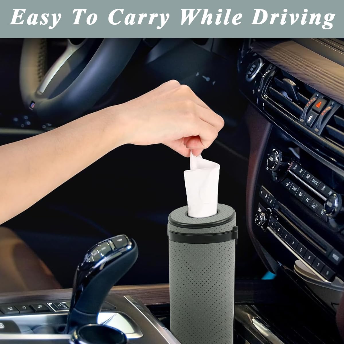 STHIRA Cylinder Car Tissue Holder for Cup Holder with 2.63 in Width and Window Breaker | PU Leather Design