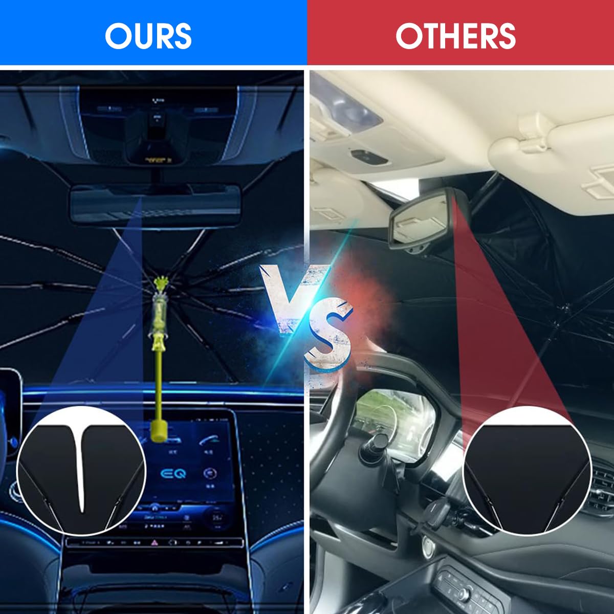 STHIRA Car Windshield Sun Shade for UV Protection featuring 2 in 1 Glass Hammer Design 145x75cm