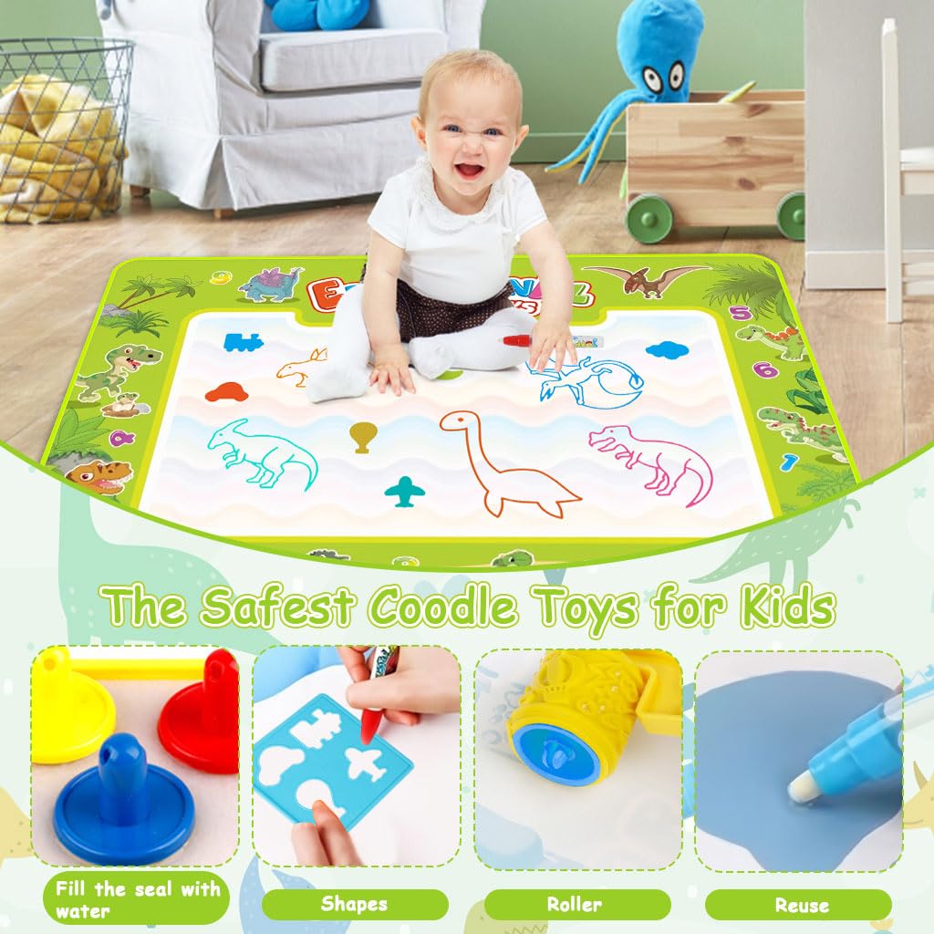 PATPAT Magic Water Doodle Mat for Kids with Water Pens and Stamps 100x80cm | Mess-Free Fun