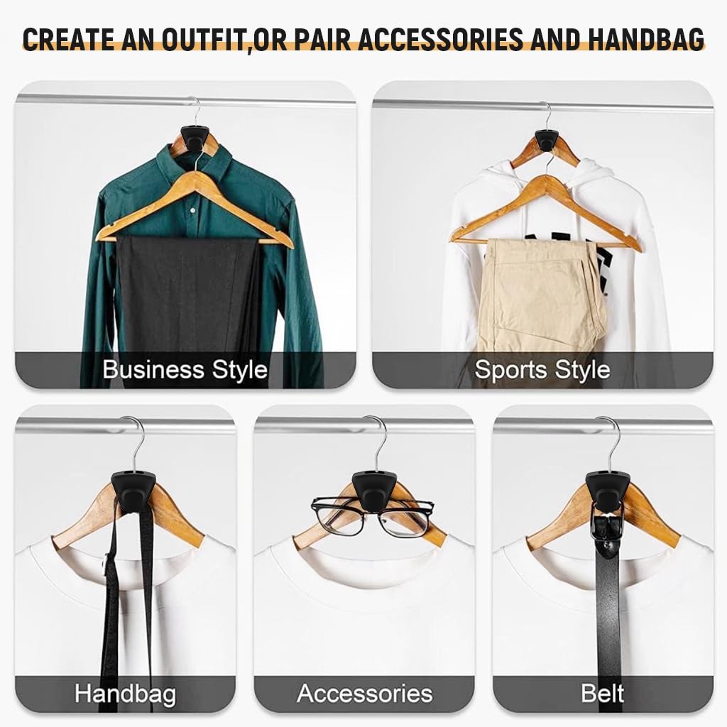 HASTHIP Wardrobe Hanger Connectors for Space Saving Closet Organization 20 pcs | Black Plastic Hooks