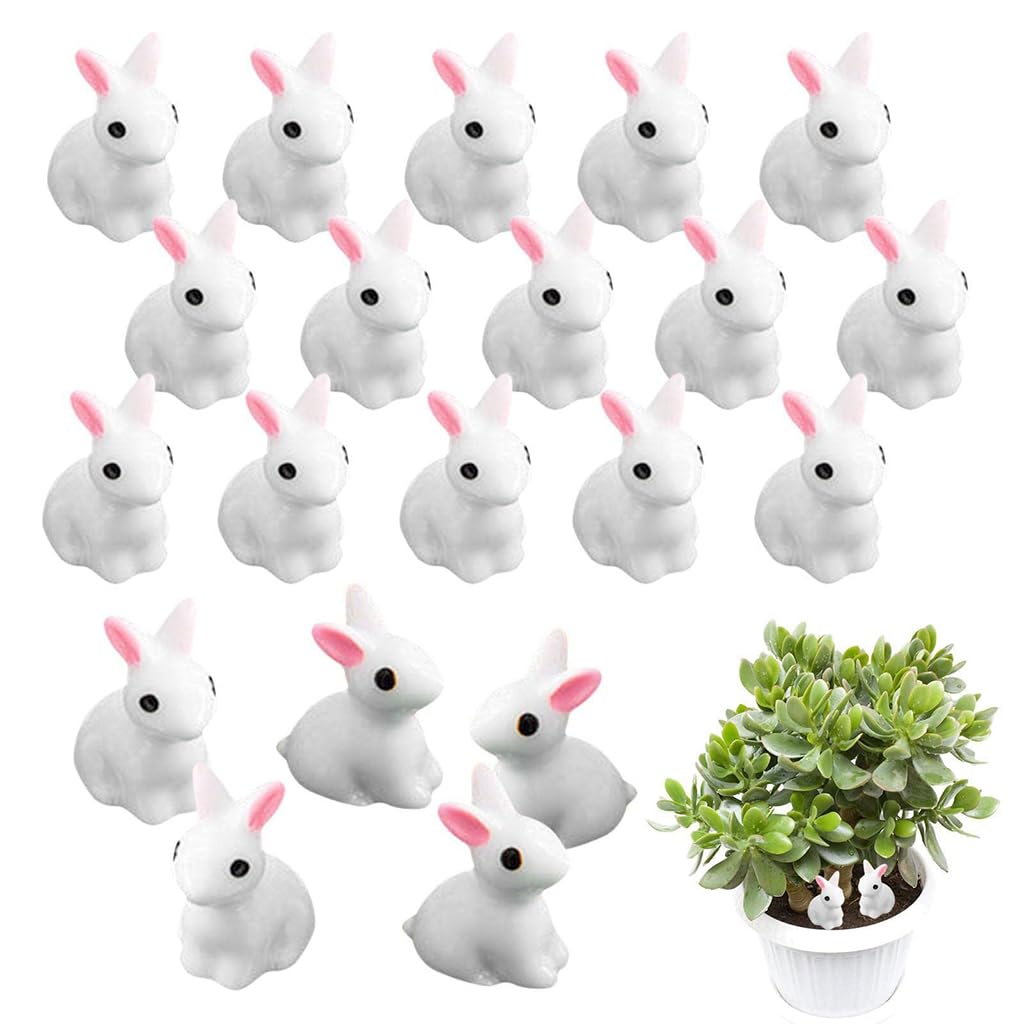 Zibuyu Rabbit Miniature Figurines for Garden and Dollhouse Decoration with Secure Pins | 20-Pack Hand-Painted Resin