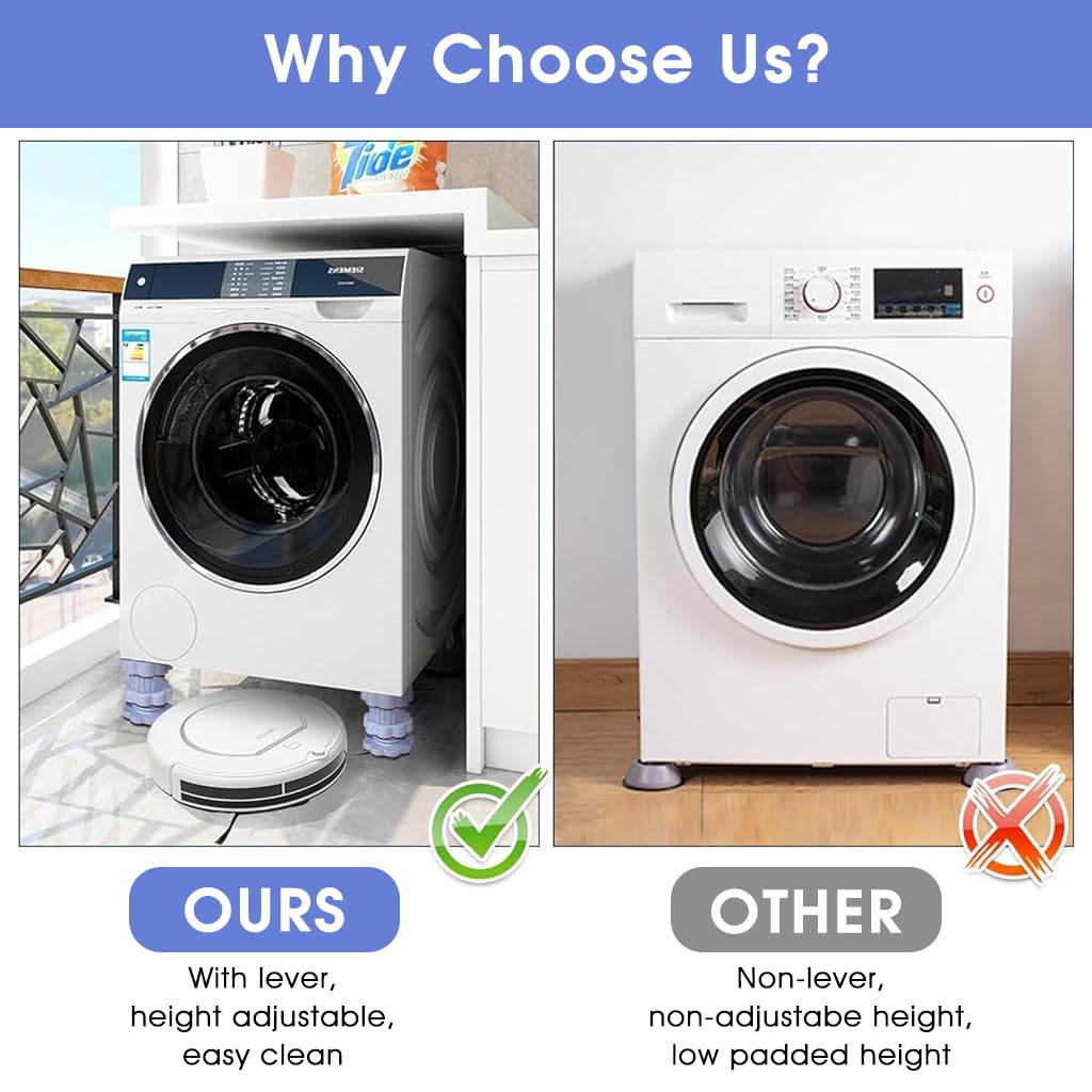 ZIBUYU Anti Vibration Pads for Washing Machine with Adjustable 8–11 cm Riser Feet | Floor Protection