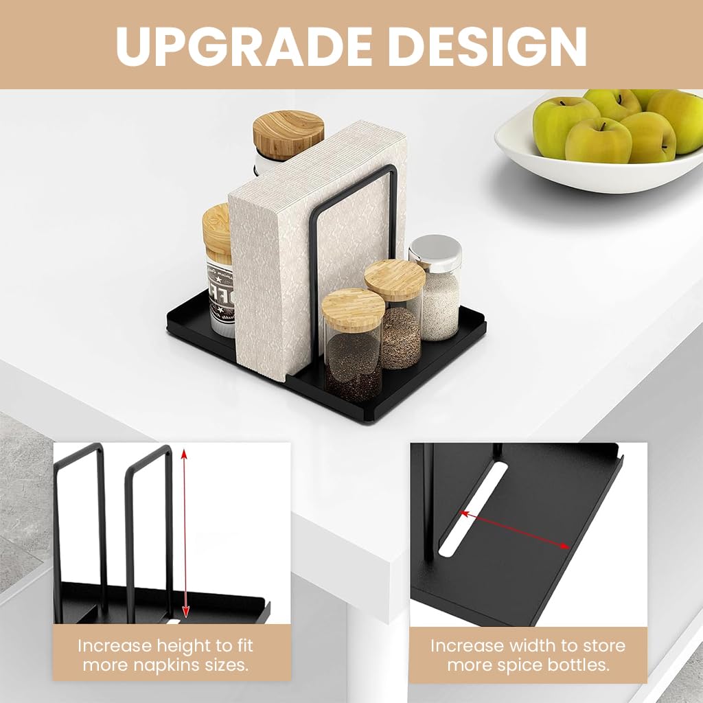 ZIBUYU Metal Napkin Holder for Table with Dual Storage Shelf featuring Carbon Steel Frame | Modern Organizer for Dining and Picnic Use