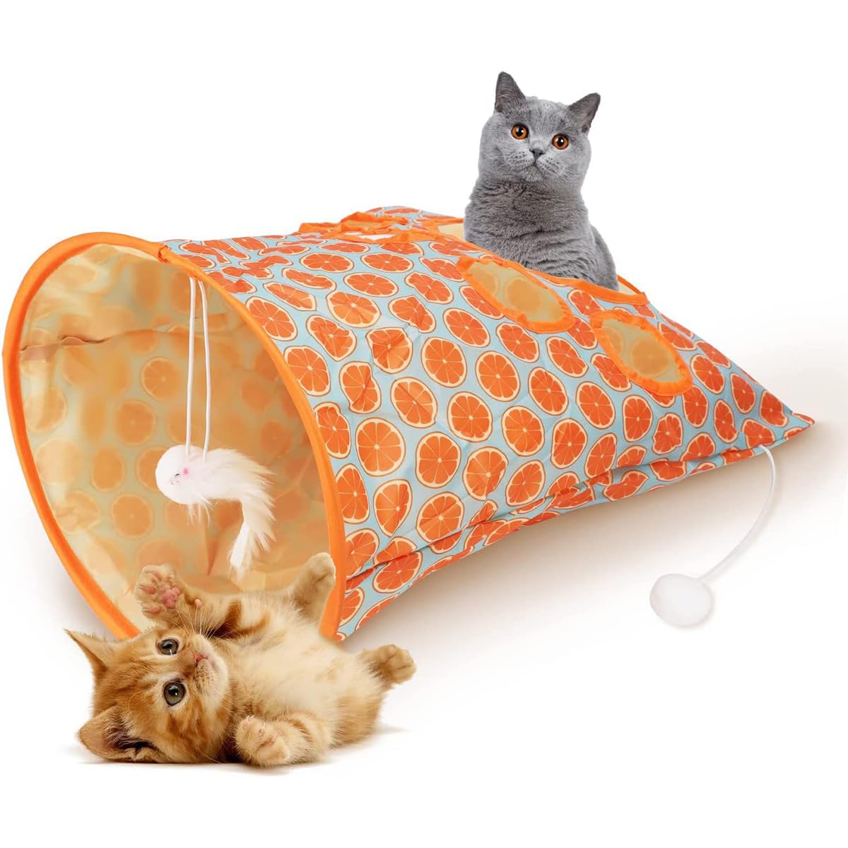 Qpets® Cat Hiding Toy Cat Tunnel Bag Indoor Interactive Print Tunnel Bag with Plush Toy Hiding Training Toy for Kittens