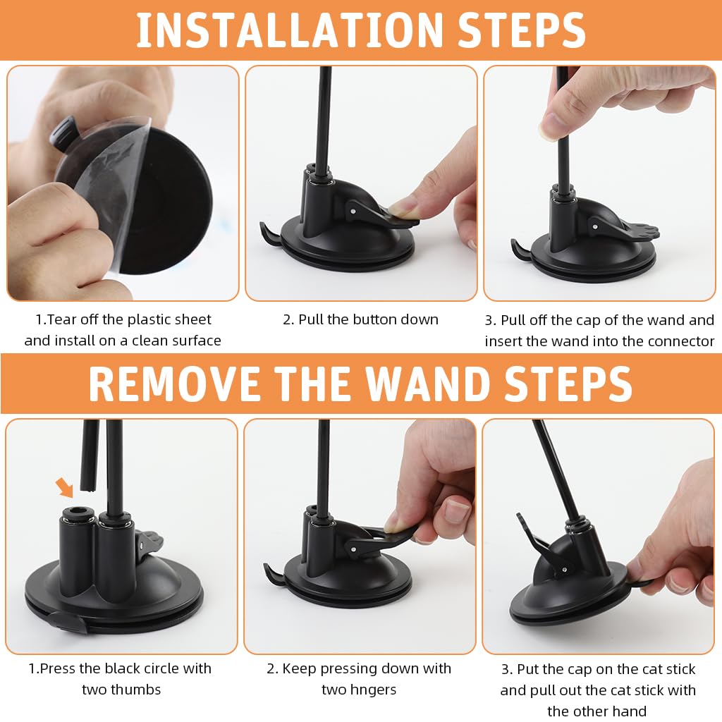 Qpets Cat Feather Toy for Interactive Play with Dual Wire Wand and Stable Suction Cup Base 3 PCS