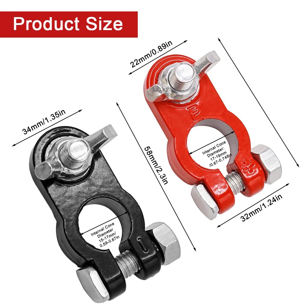 STHIRA Car Battery Terminal Connectors for 12V and 24V Systems with Wing Nuts & Anti-Corrosion Washers