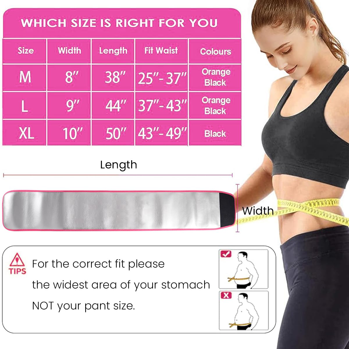 Proberos® Waist Trimmer/Tummy Control Belt, Fitness Compression Waist Band Neoprene Waist Trimmer Unisex Adjustable, Waist Trainer Back and Lumbar Support Wrap with Sauna Suit Effect