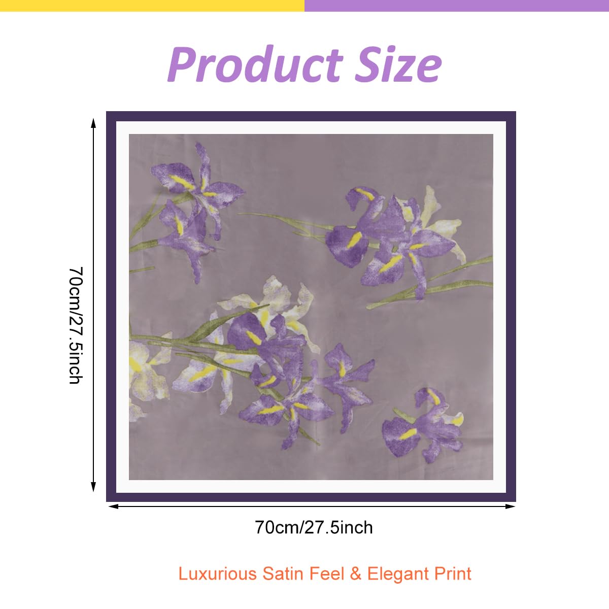 SANNIDHI Neck Scarf for Women featuring Purple Iris Floral Print and 27.5 in Square Design | Silk‑Like Lightweight Accessory