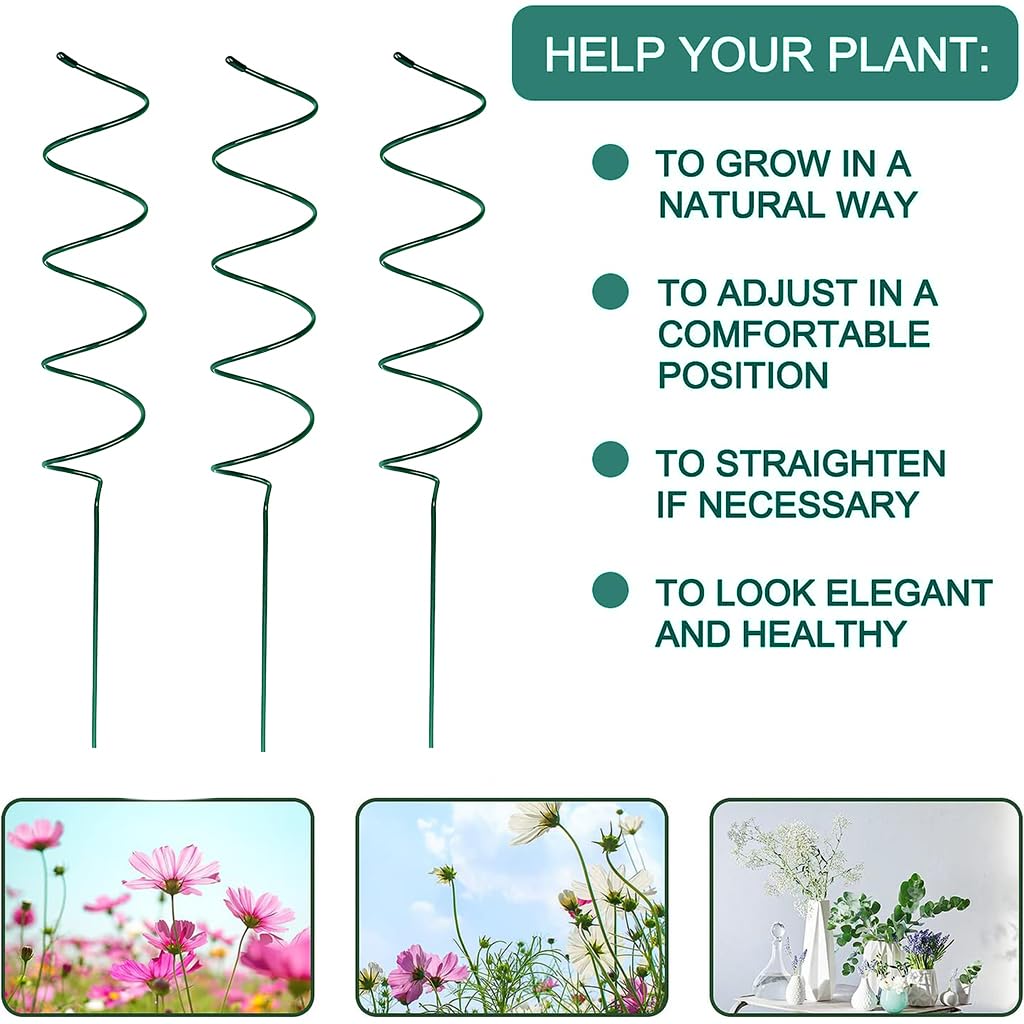 HASTHIP Plant Support Stick for Indoor and Outdoor Planters featuring 6PCS 15.75 in Spiral Metal Stakes
