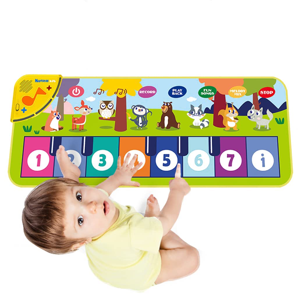 PATPAT® Musical Mat for Kids,Piano Keyboard Dance Floor Mat Carpet Animal Blanket Touch Mat Musical Toys Early Education Toys for Girls Boys 1-3 Years Old(Mini Size for Hand Press 31.5x11.8in)