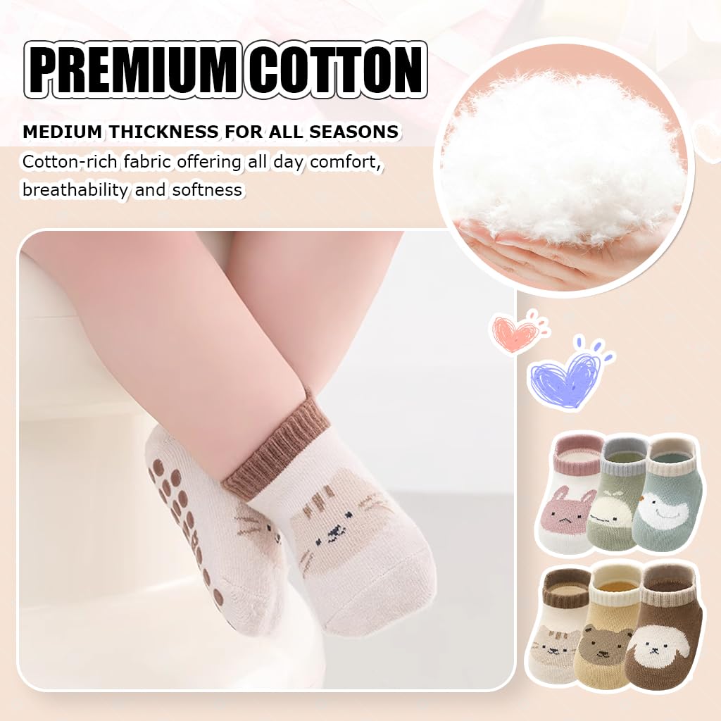 SNOWIE SOFT baby cartoon socks for 0–1 year | 6 pairs breathable cotton with anti skid soles