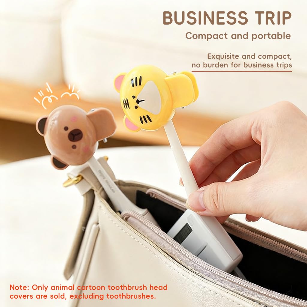 HASTHIP Toothbrush Head Covers for Travel and Home with Dustproof Design | 4Pcs Cute Animal Protectors for Kids and Adults