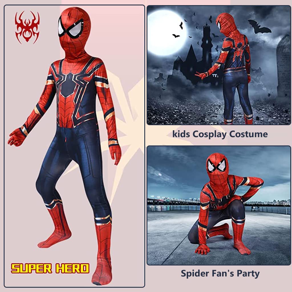 FANCYKU® Spandex Spiderman Dress For Kids, 3D Prints Spiderman Costume, Breathablet, Super Hero Fancy Spider-Man Bodysuits For 7-9 Years Boys Girls Gift Party Halloween (Xl),Red