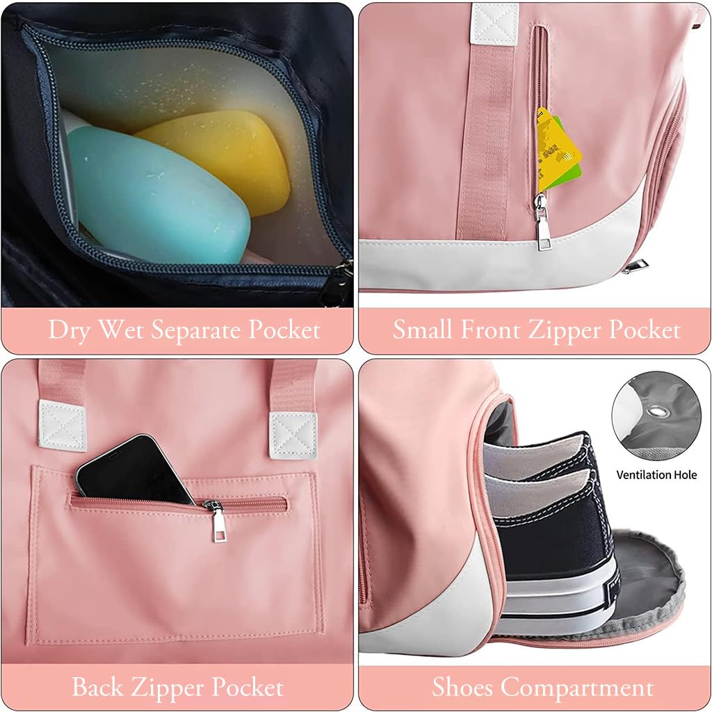 ZIBUYU Gym Bag for Women with Shoe Compartment and Detachable Strap | 47x22x25cm Travel Duffle