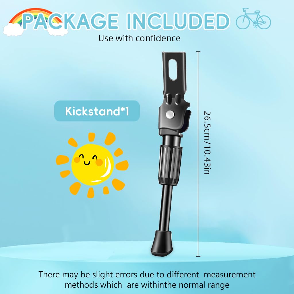 Proberos Kids Bicycle Kickstand for 20 Inch Wheel with 10.43 in Spring Mechanism | Reinforced Metal Anti Slip Black 3 Pcs