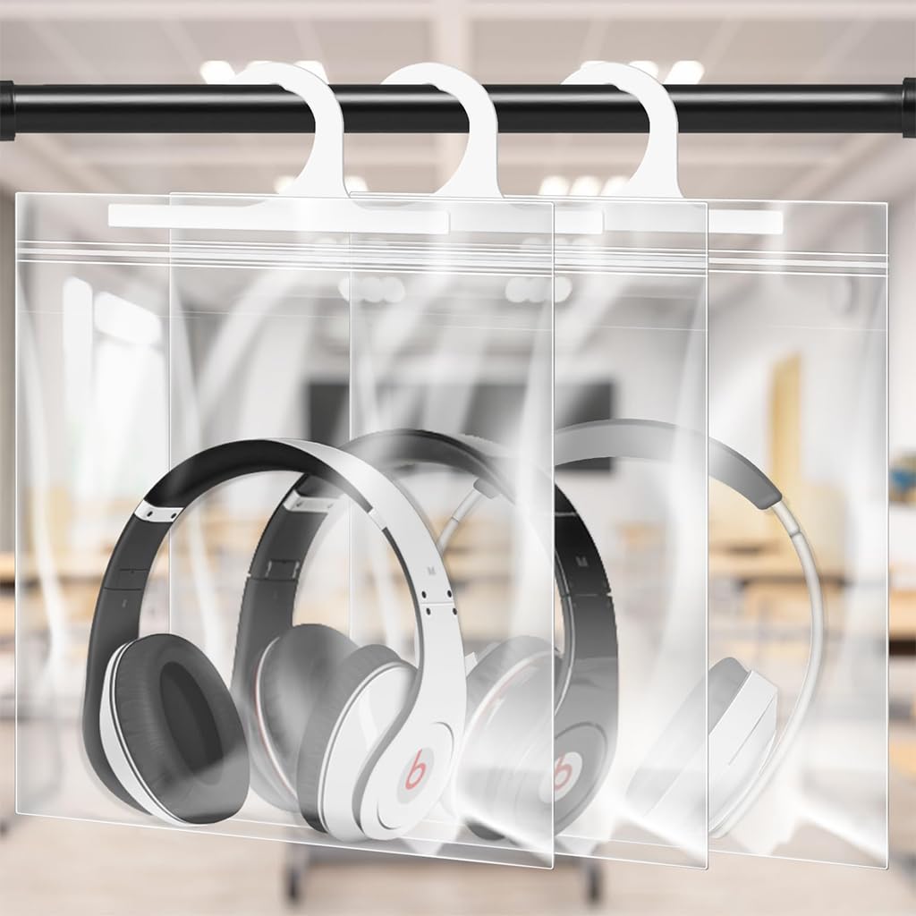 HASTHIP Hanging Storage Bags 10Pack for Classroom and Home featuring Hook and PE Material | 10.2 x 14.9 in Clear Book Pouches