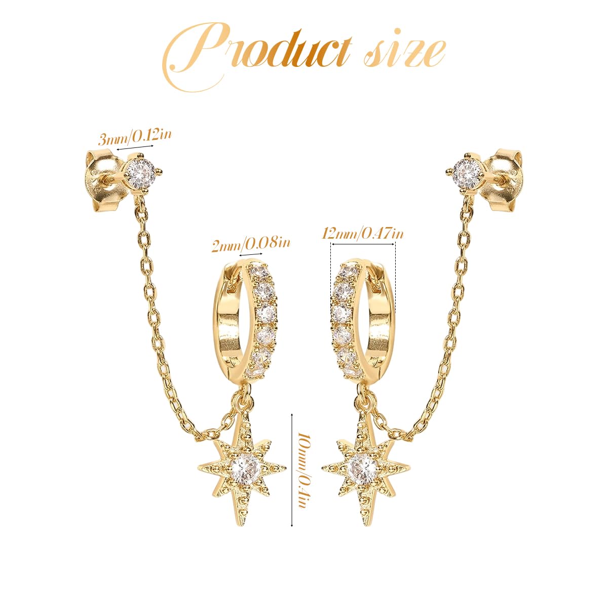 SANNIDHI Earrings for Women featuring 8-Pointed Star Pendants and Dangle Chain Design | Gold Plated Copper Stud Hoop Style