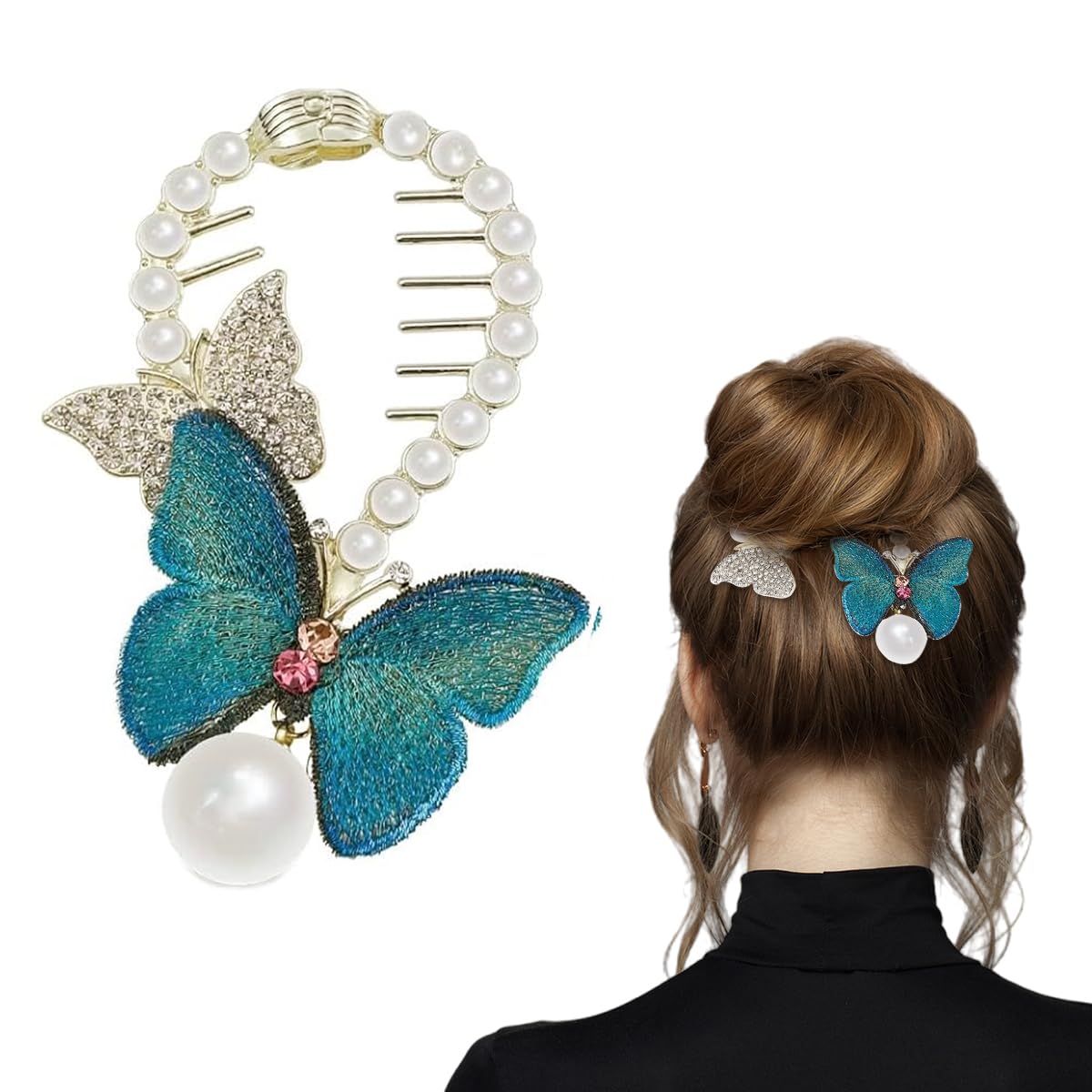 Venzina Bow Clips for Women featuring Butterfly Design with Pearl Charm | Ideal for Wedding and Daily Hair Buns