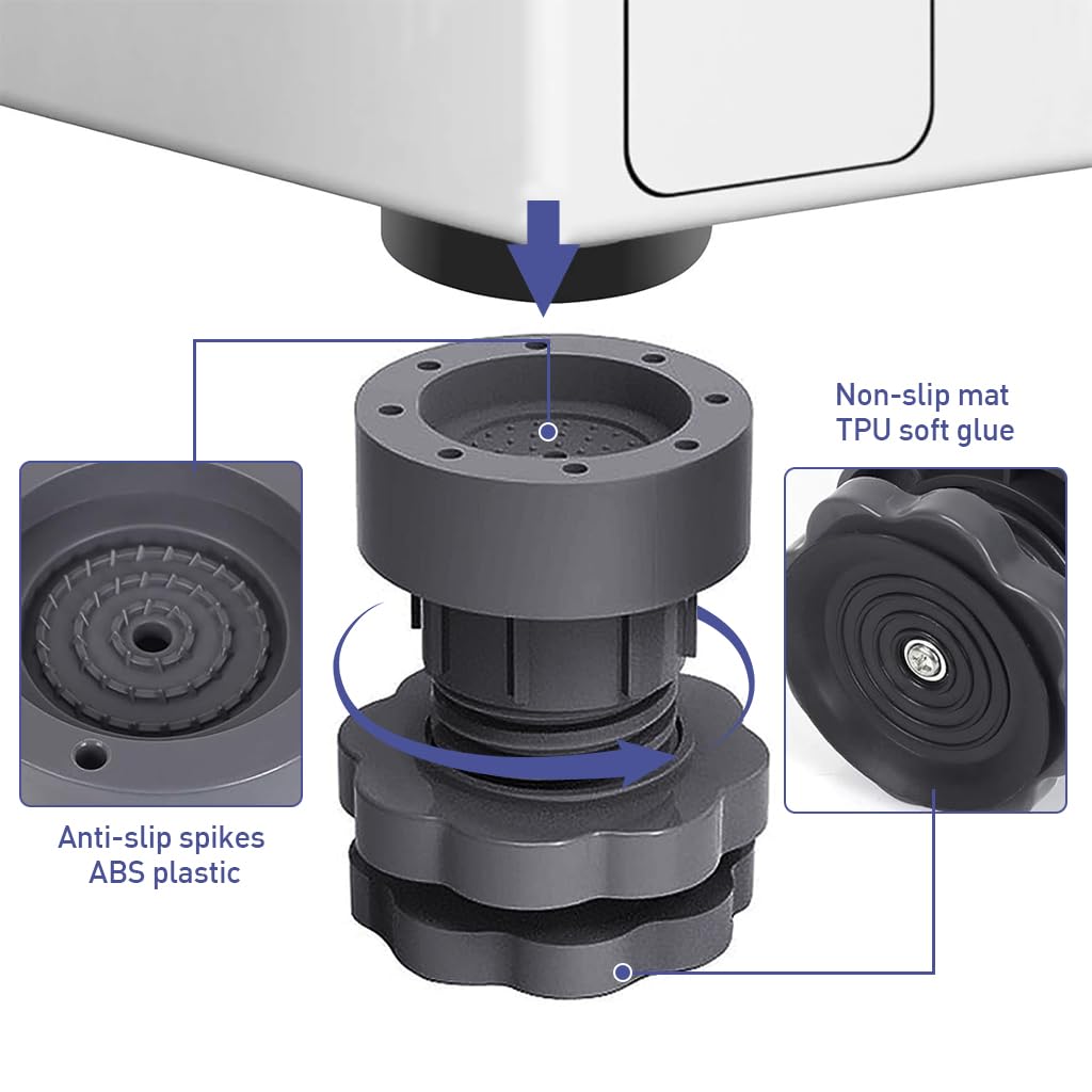 ZIBUYU Anti Vibration Pads for Washing Machine 8PCS with Anti Slip Suction Cups | Adjustable 2.7 in Height