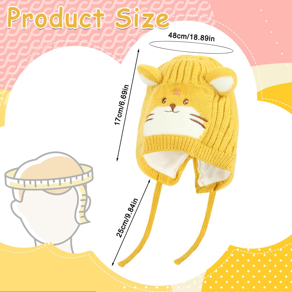 Zibuyu Baby Beanie Hat for 3–18 Months with 48 cm Fit featuring Cute Tiger Design | Yellow Cotton Knit