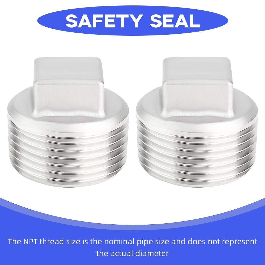 HASTHIP 2pcs 304 Stainless Steel Pipe Fitting, 3/4'' Square Head Cored Plug Pipe Fastener to Seal The End of The Pipe