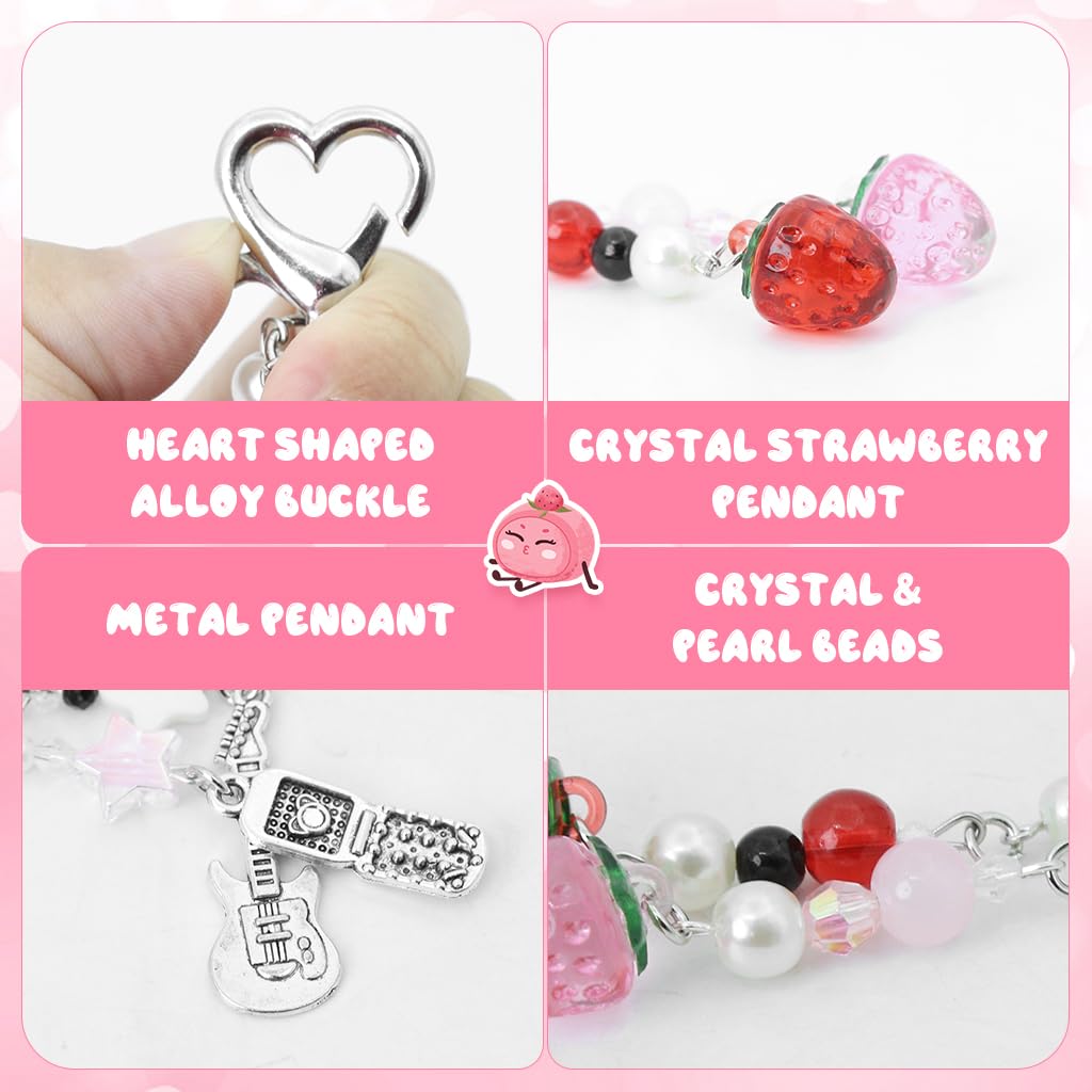 ZORBES Keychain Charms for Girls featuring Acrylic Beads and Sweet Strawberry Aesthetic | Y2K Accessory