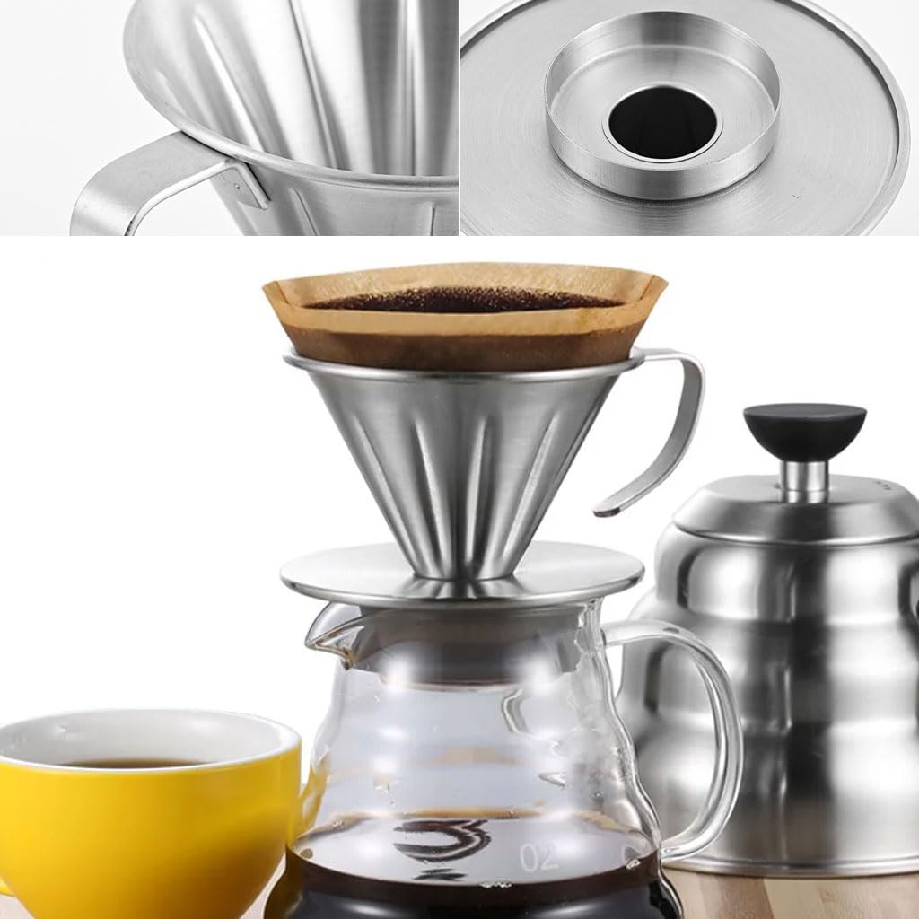 Supvox Stainless Steel Pour Over Coffee Filter for Mugs and Carafes | Reusable Eco-Friendly Dripper for Home Office and Travel