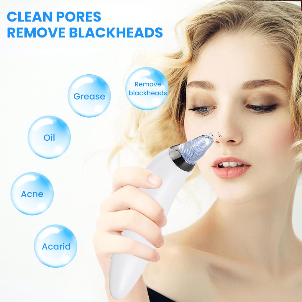 ZIBUYU Blackhead Remover Vacuum for Face with 2 Suction Levels and 4 Nozzles | Battery Powered