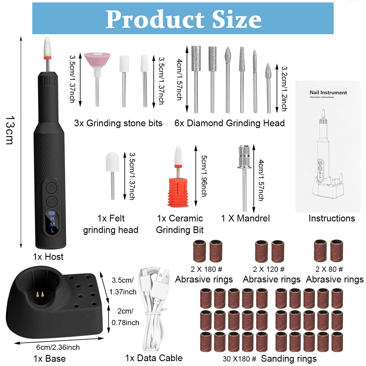 MAYCREATE Nail Drill Machine for Acrylic and Gel Nails with 18000rpm Speed Control | USB Rechargeable Portable Design