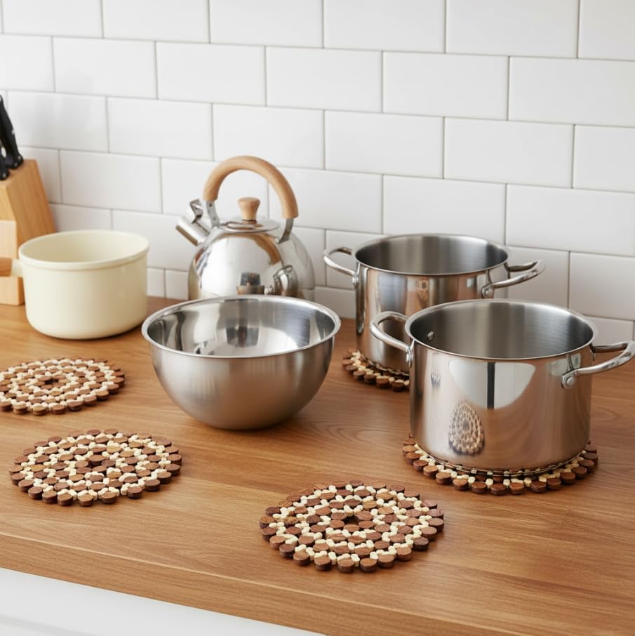 ZIBUYU Kitchen Bamboo Heat Insulation Pad for Hot Pots and Pans featuring Non Slip Design | Eco Friendly Countertop Protection